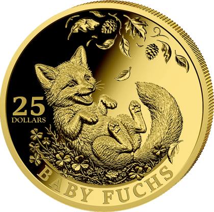 1/200 ounce gold Baby Fox 2026 · Front with the young fox