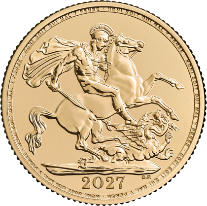 Gold Double Sovereign 2027 · Side with St George and the dragon