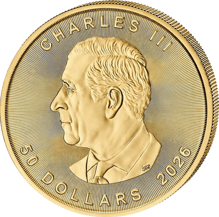 Porträtseite der Goldmünze 2026: König Charles III. im Profil nach links, unten 50 DOLLARS 2026