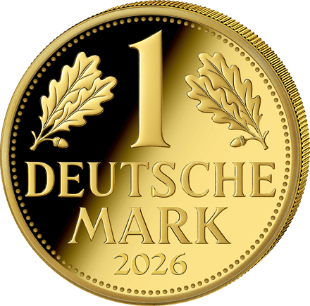 Value side with the large One between two oak twigs and the lettering Deutsche Mark