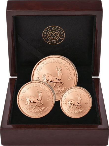 Krügerrand 3-Münzen Fractional Set Reverse Proof 2026 im Echtholz-Etui