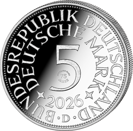 Lado del valor con el gran Cinco y la leyenda Bundesrepublik Deutschland, Deutsche Mark