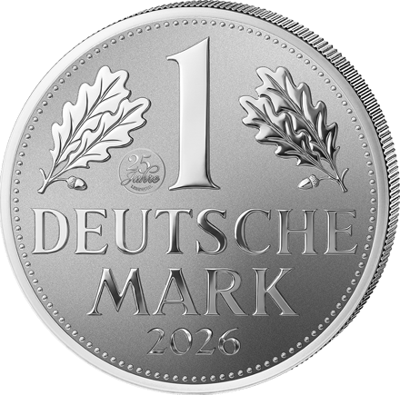 Lado del valor con el gran Uno entre dos ramas de roble y la inscripción Deutsche Mark