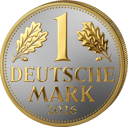 Wertseite mit der großen Eins zwischen zwei Eichenzweigen und dem Schriftzug Deutsche Mark