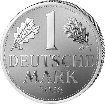 Wertseite mit der großen Eins zwischen zwei Eichenzweigen und dem Schriftzug Deutsche Mark