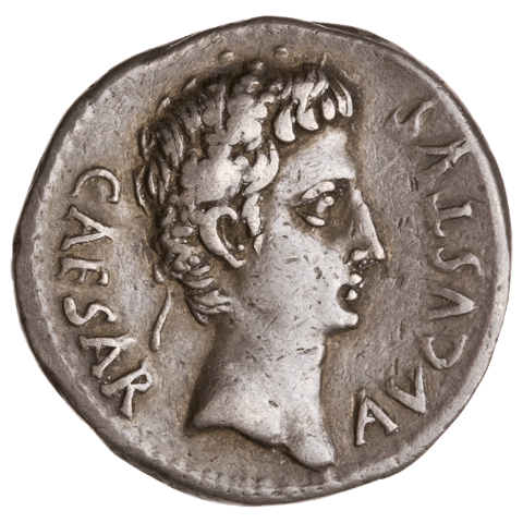 Silver denarius of Augustus: head right with the legend CAESAR AVGVSTVS