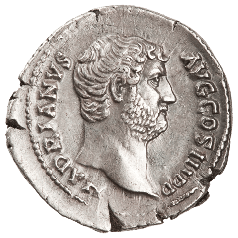 Silver denarius of Hadrian: head right