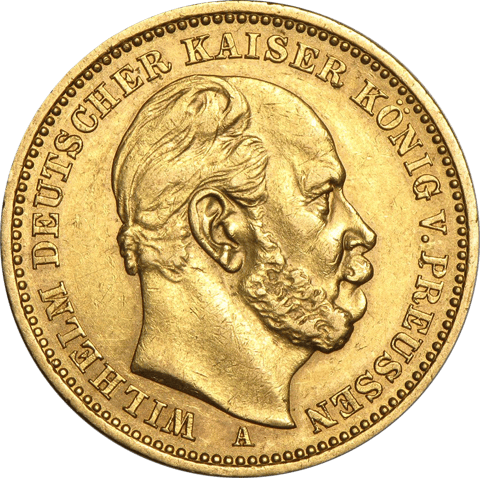 20 Mark Preußen, Bildseite: Kaiser Wilhelm I., Umschrift WILHELM DEUTSCHER KAISER KÖNIG V. PREUSSEN