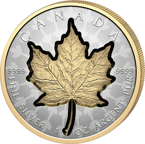 Super Incuse Maple Leaf: das Ahornblatt vertieft im Silber, farbig veredelt