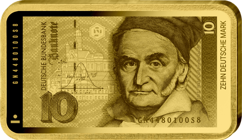 Abbildung des Barrens mit dem Motiv des 10-Mark-Scheins: Carl Friedrich Gauß