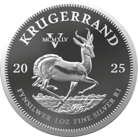 Krügerrand VE‑Day 2025, Springbockseite: über dem Rücken des Springbocks ein V und die Jahreszahl MCMXLV
