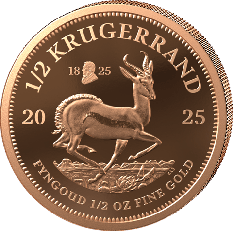 Krügerrand 200 Jahre Paul Kruger 2025, Springbockseite: über dem Rücken des Springbocks ein kleines Porträt zwischen den Ziffern 18 und 25