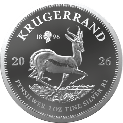 Krugerrand Emperador Guillermo II 2026, cara del springbok: sobre el lomo del springbok, un pequeño retrato entre las cifras 18 y 96