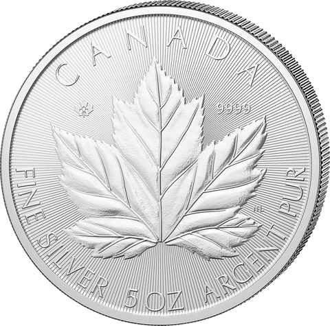 Grand Maple Leaf 2026 zu 5 Unzen Silber, Blattseite