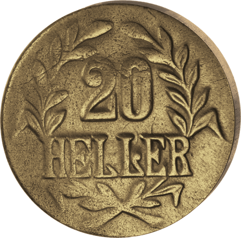 20 heller de 1916 de latón, lado del valor