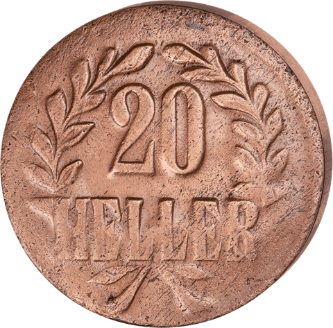 20 heller de 1916 de cobre, lado del valor