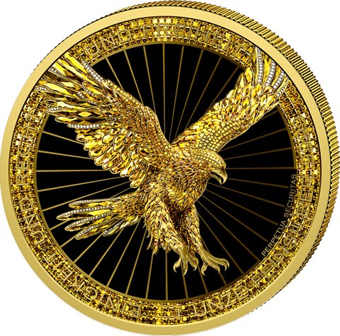 La moneda de color oro, lado del águila