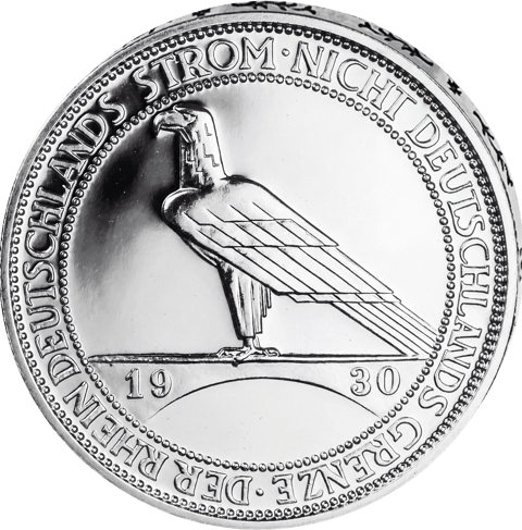 3 Reichsmark ontruiming van het Rijnland 1930, beeldzijde