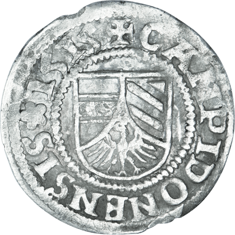 1/2 Batzen der Reichsstadt Kempten: dreigeteilter Wappenschild Österreich, Burgund und Tirol, Umschrift mit CAMPIDONENSIS
