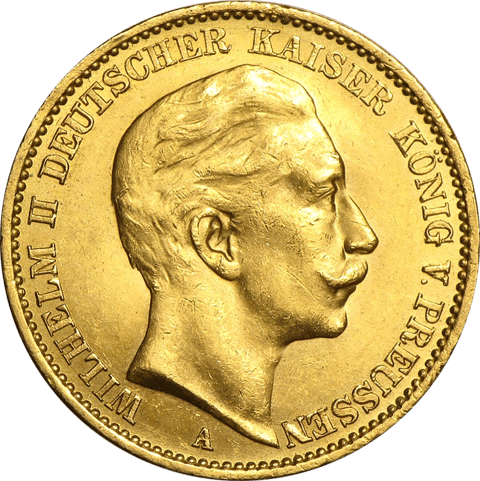 20 Mark Preußen, Bildseite: Kaiser Wilhelm II., Umschrift WILHELM II DEUTSCHER KAISER KÖNIG V. PREUSSEN