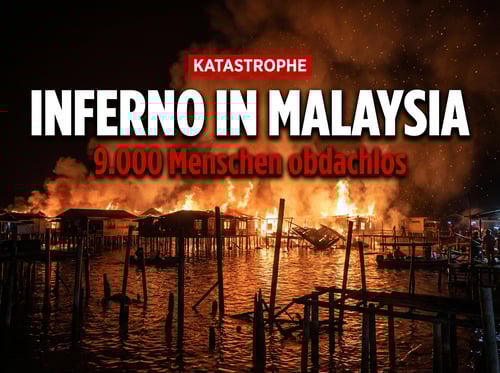 Inferno in Malaysia: Flammen verschlingen tausend Pfahlbauten – 9.000 Menschen obdachlos