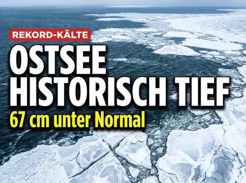 Ostsee auf historischem Tiefstand: 67 Zentimeter unter Normal – und ein Drittel zugefroren