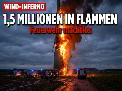 Windrad-Inferno in Rheinland-Pfalz: Feuerwehr kann nur zusehen, wie 1,5 Millionen Euro in Flammen aufgehen