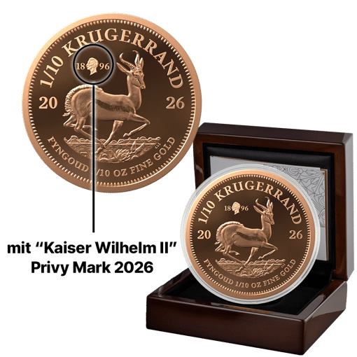 1/10 Unze Gold Krügerrand Kaiser Wilhelm II. Privy Mark 2026 (Auflage: 500 | Polierte Platte)