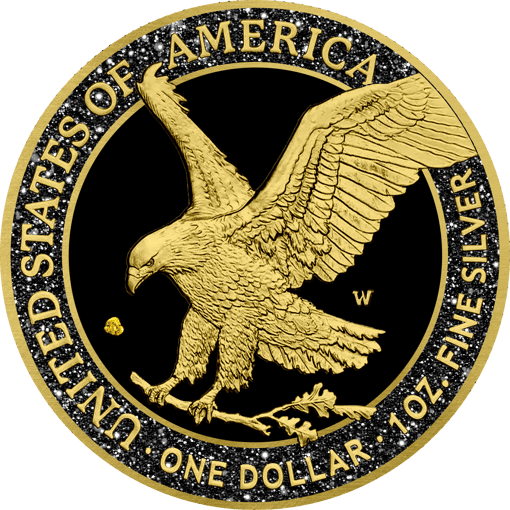 1 Unze Silber American Eagle Gold Nugget Iced Out 2025 (Auflage: 50 | teilvergoldet)