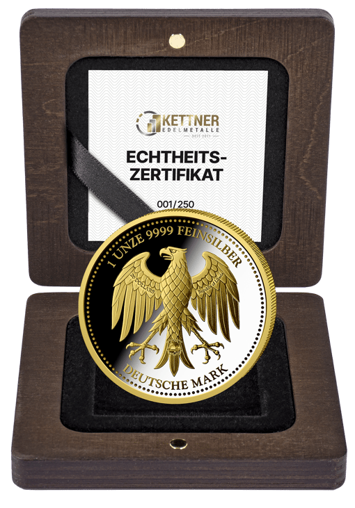 1 Unze Silber Deutsche Mark 2025 (Auflage: 250 | teilvergoldet | Polierte Platte)