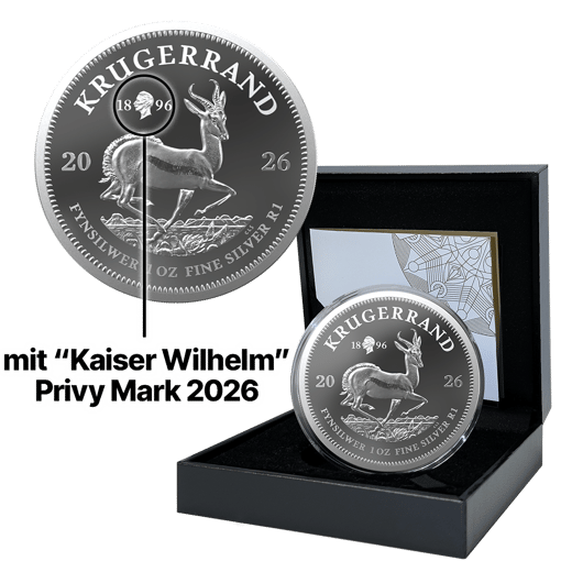 1 Unze Silber Krügerrand Kaiser Wilhelm II. Privy Mark 2026 (Auflage: 2.500 | Polierte Platte)