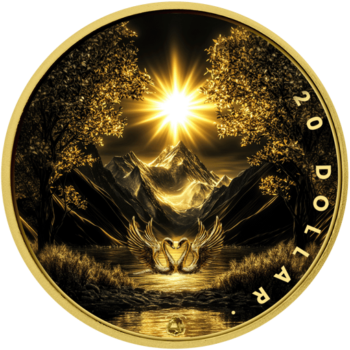 1 Unze Silber goldenes Schwanenpärchen 2025 (Auflage: 100 | teilvergoldet)