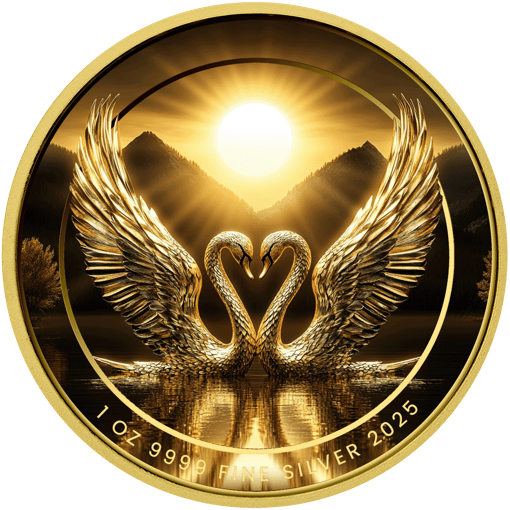 1 Unze Silber goldenes Schwanenpärchen 2025 (Auflage: 100 | teilvergoldet)