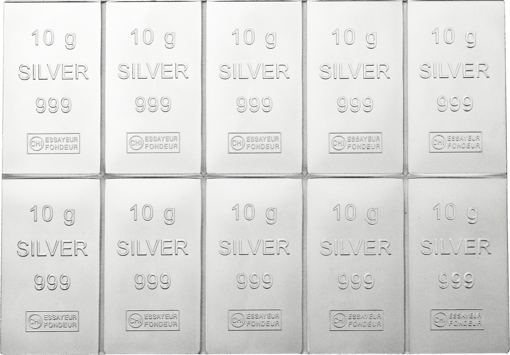 10 x 10g Silber Tafelbarren Combibarren