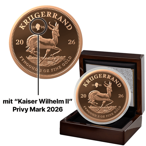 2 Unze Gold Krügerrand Kaiser Wilhelm II. Privy Mark 2026 (Auflage: 30 | Polierte Platte)