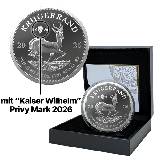 2 Unze Silber Krügerrand Kaiser Wilhelm II. Privy Mark 2026 (Auflage: 2.000 | Polierte Platte)