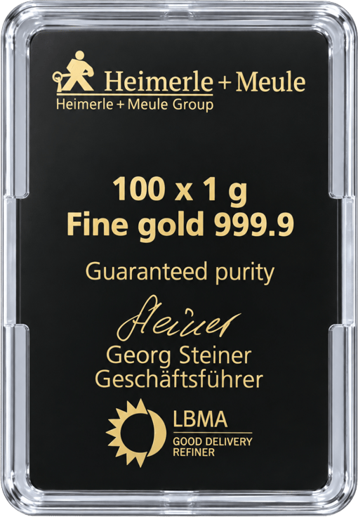 100 x 1g goudbaar Heimerle und Meule UnityBox