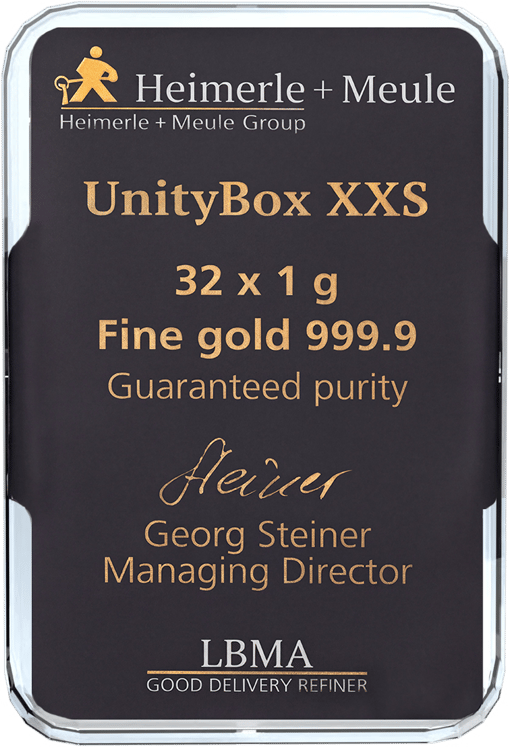 32 x 1g Goldbarren Heimerle und Meule UnityBar