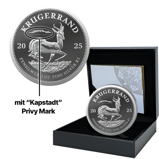 1 Unze Silber Krügerrand 2025 (Auflage: (1.000 | Privy Mark Kapstadt | Polierte Platte)