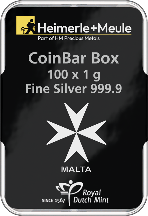 100 x 1g Silber Heimerle und Meule Malta Münzbarren UnityBox