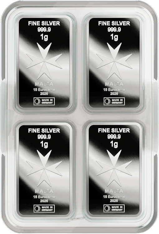 100 x 1g Silber Heimerle und Meule Malta Münzbarren UnityBox