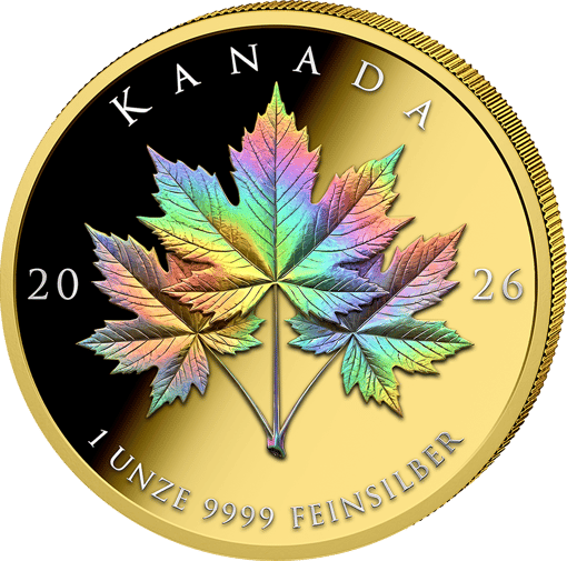 1 Unze Silber Triple Maple Leaf Holo Edition 2026 (Auflage: 100 |Hologramm | teilvergoldet | Polierte Platte)