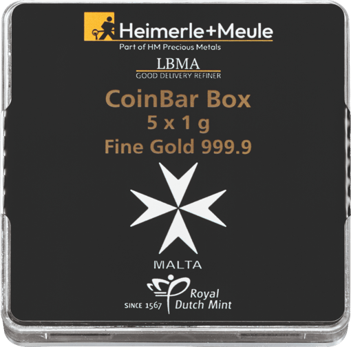 5 x 1g Gold Heimerle und Meule Malta Münzbarren UnityBar