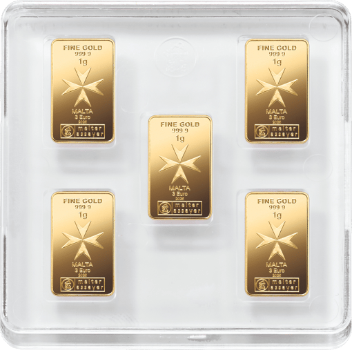 5 x 1g Gold Heimerle und Meule Malta Münzbarren UnityBar