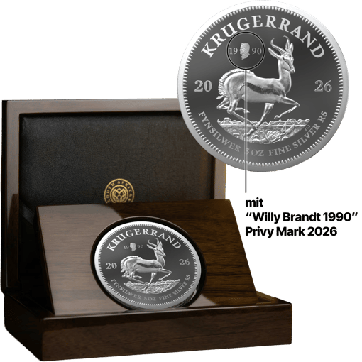 5 Unze Silber Krügerrand Willy Brandt Privy Mark 2026 PP (Auflage: 250 | Polierte Platte)