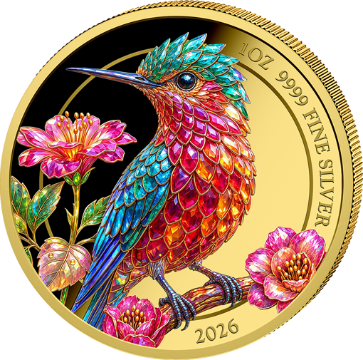 1 Unze Silber Kristall Kolibri 2026 (Auflage: 100 | Prisma | vergoldet)