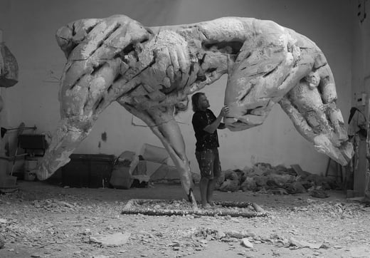 Dylan Lewis working on a monumental sculpture