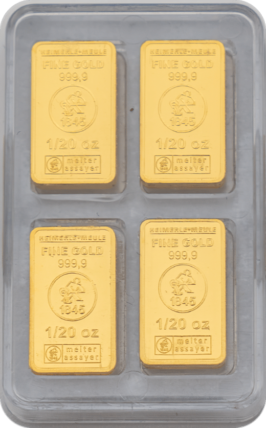 20 x 1/20 oz Gold Bar Heimerle und Meule Unity Box