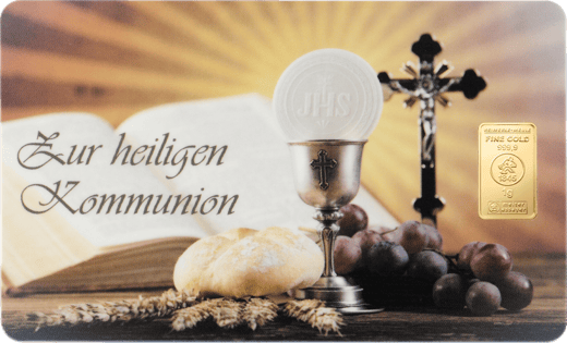 1g Goldbarren Heimerle und Meule Kommunion FineCard