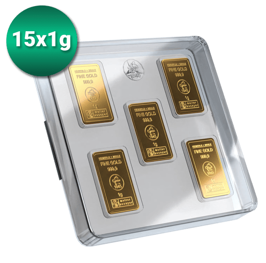 15 x 1g Gold Bars Heimerle und Meule UnityBar
